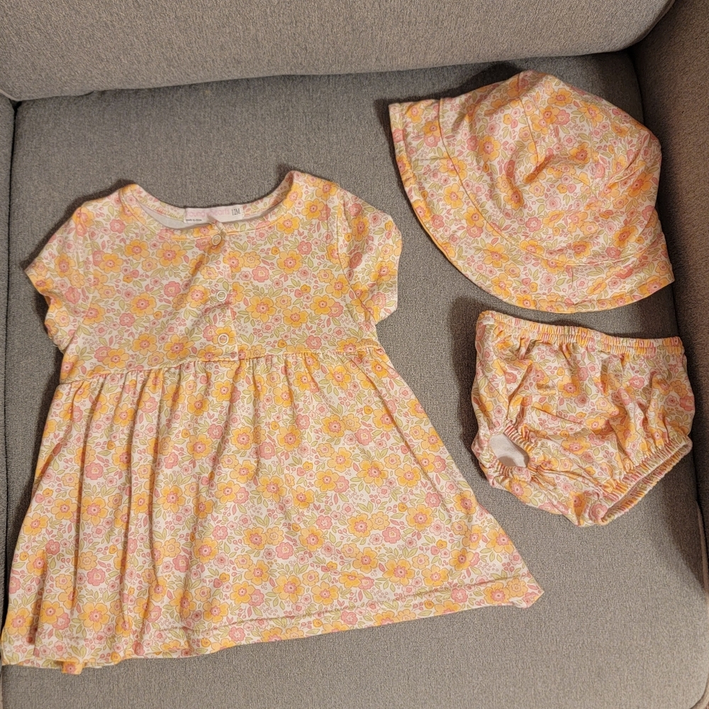 Floral Girls Matching Set - Pink and Yellow 12 Month